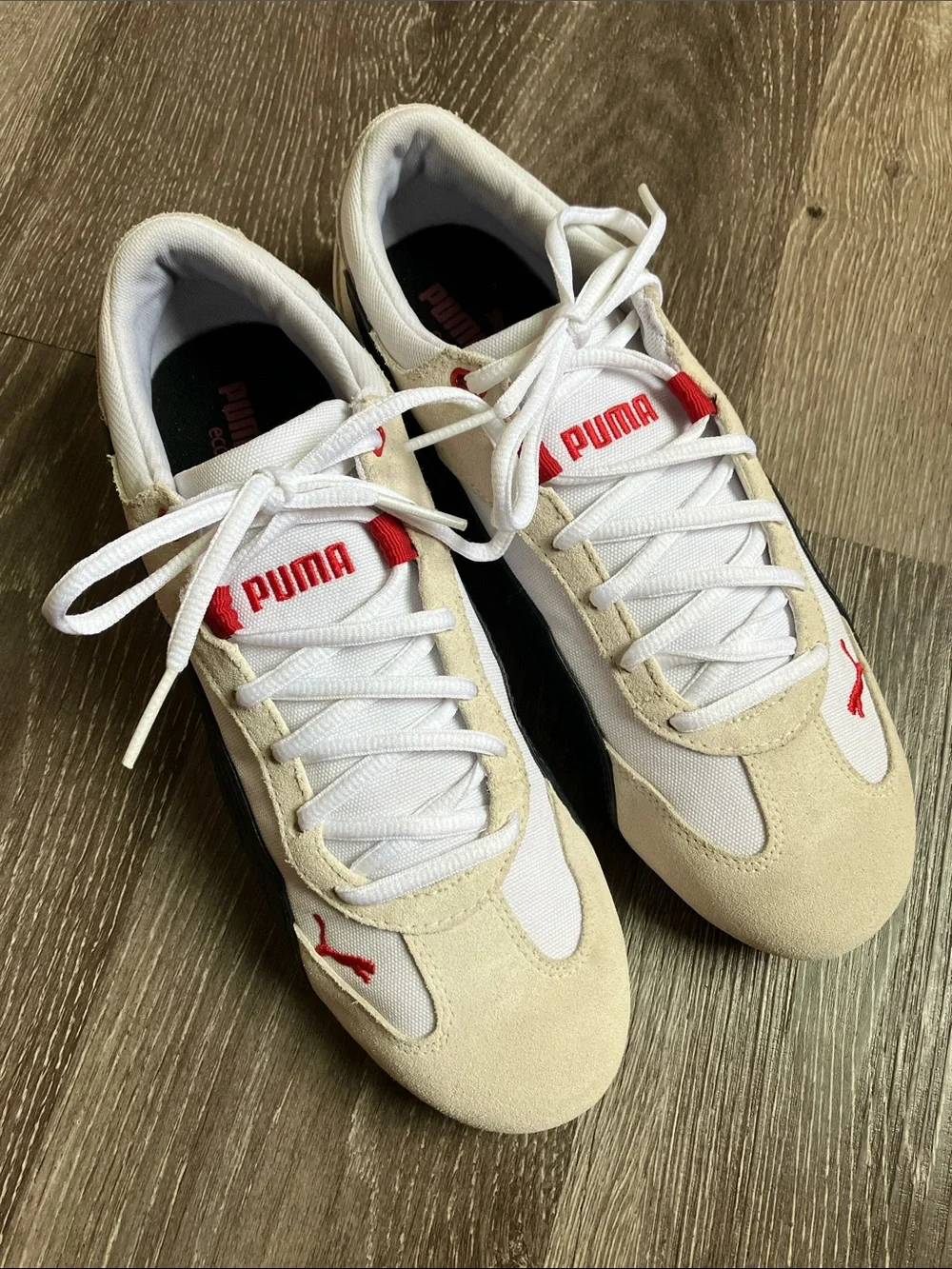 Puma Men’s Cream, Black & Red Low-Profile Motorsport Sneaker